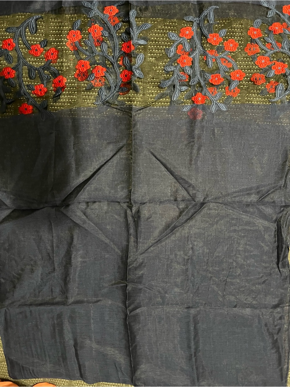 Embroidered Black and Olive Floral hijab